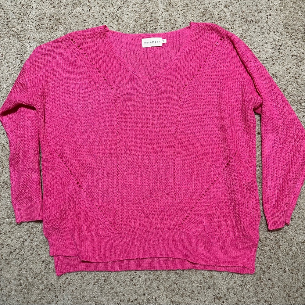 Dreamers Hot Pink V-Neck Knit Sweater